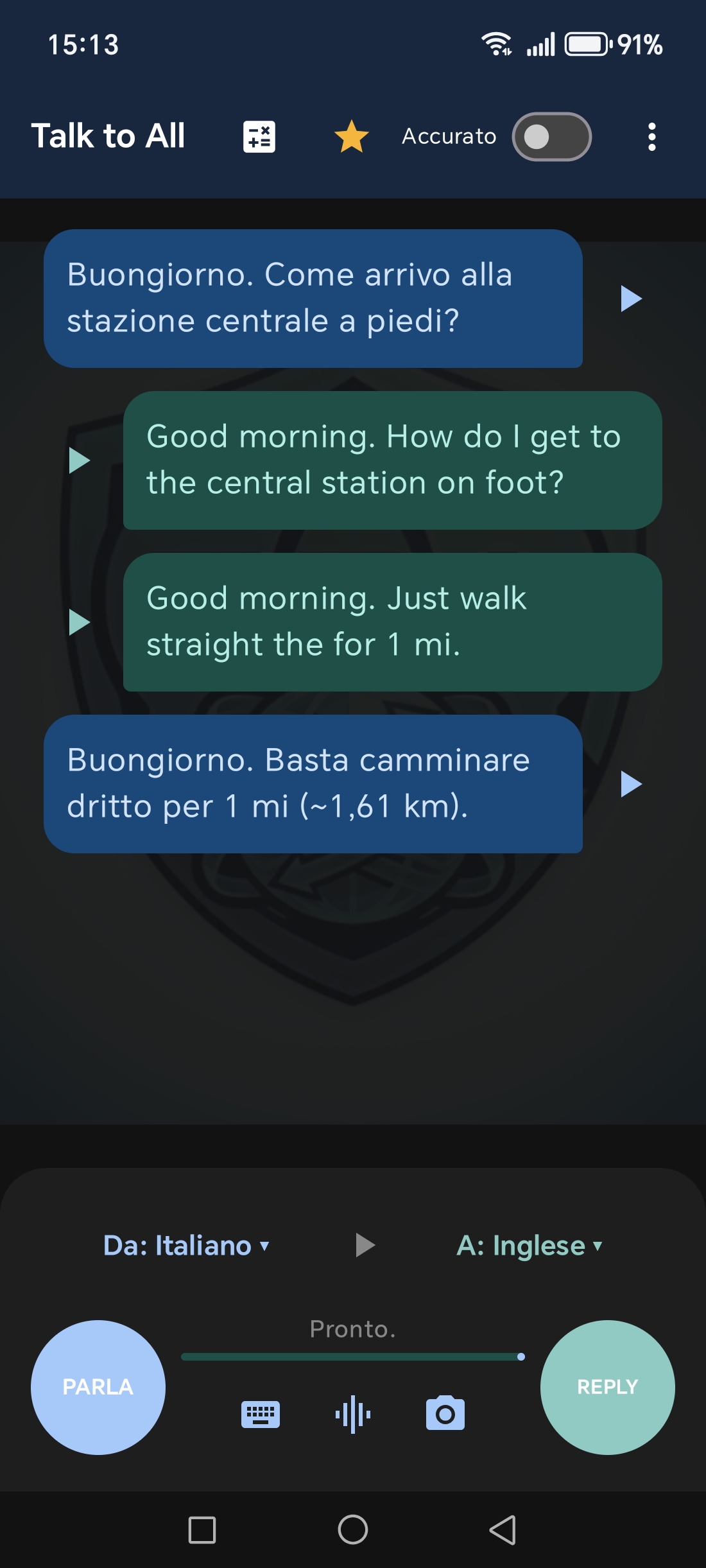 Schermata reale dell'app TalkToAll